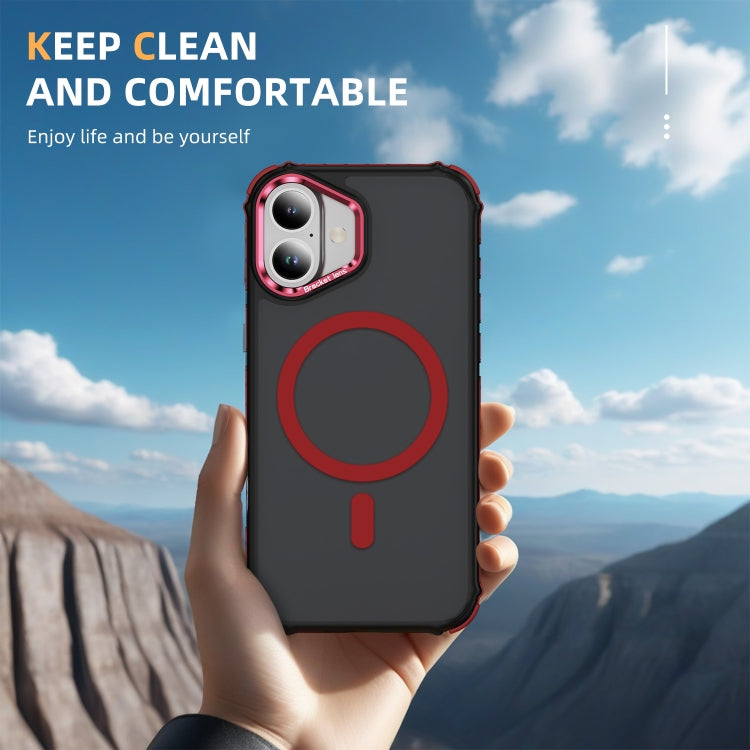 For iPhone 16 Plus Rainbow Series Skin Feel MagSafe Lens Holder Phone Case(Red) - iPhone 16 Plus Cases by buy2fix | Online Shopping UK | buy2fix