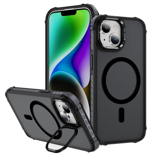 For iPhone 15 Plus Rainbow Series Skin Feel MagSafe Lens Holder Phone Case(Black) - iPhone 15 Plus Cases by buy2fix | Online Shopping UK | buy2fix