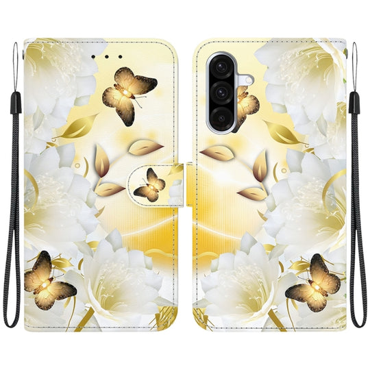 For Galaxy A56 5G Crystal Texture Colored Drawing Leather Phone Case(Gold Butterfly Epiphyllum)