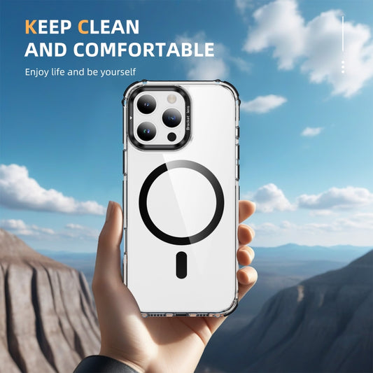 For iPhone 16 Pro Max Rainbow Series Transparent MagSafe Lens Holder Phone Case(Black) by buy2fix