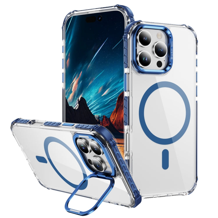 For iPhone 16 Pro Rainbow Series Transparent MagSafe Lens Holder Phone Case(Blue) - iPhone 16 Pro Cases by buy2fix | Online Shopping UK | buy2fix