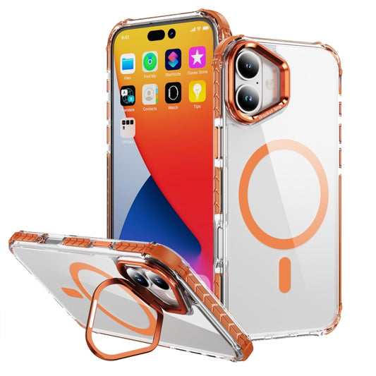 For iPhone 16 Rainbow Series Transparent MagSafe Lens Holder Phone Case(Orange) - iPhone 16 Cases by buy2fix | Online Shopping UK | buy2fix