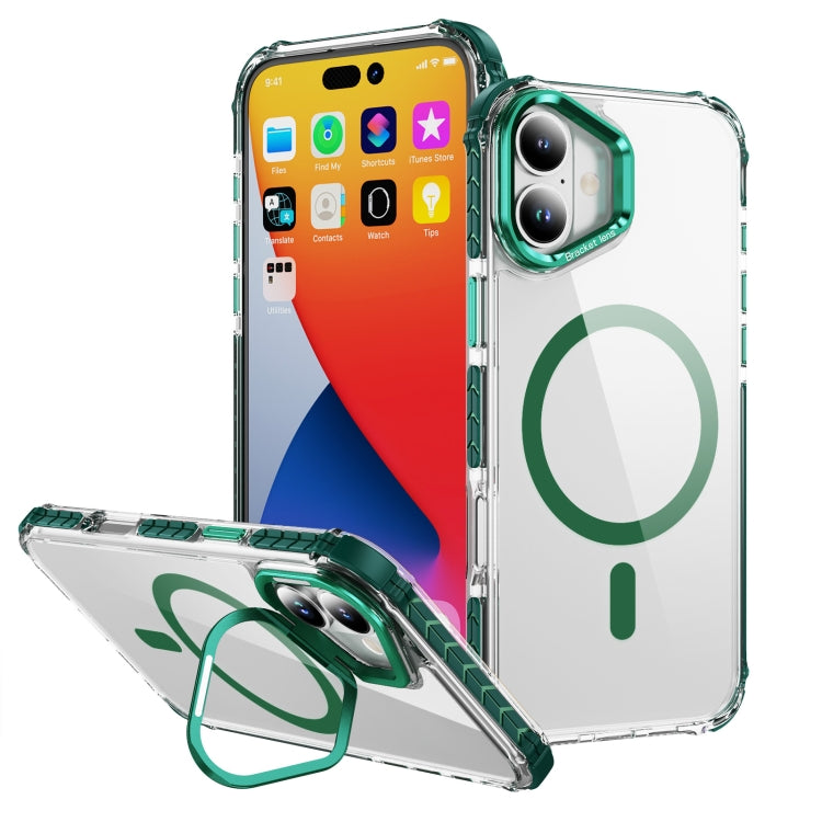 For iPhone 16 Rainbow Series Transparent MagSafe Lens Holder Phone Case(Green) by buy2fix