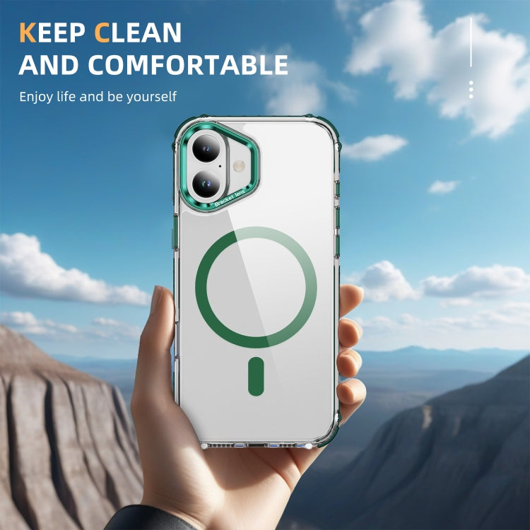 For iPhone 16 Rainbow Series Transparent MagSafe Lens Holder Phone Case(Green) by buy2fix