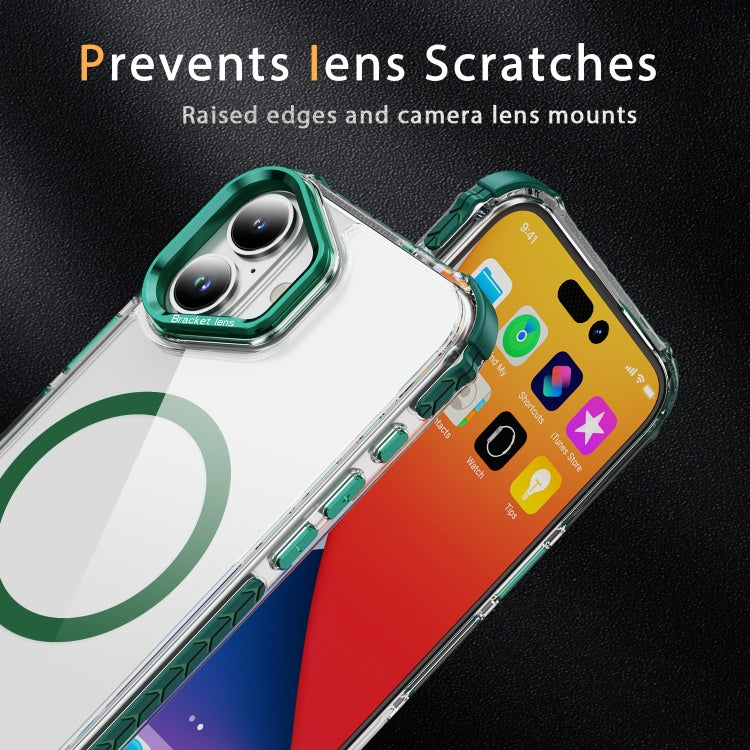 For iPhone 16 Rainbow Series Transparent MagSafe Lens Holder Phone Case(Green) by buy2fix