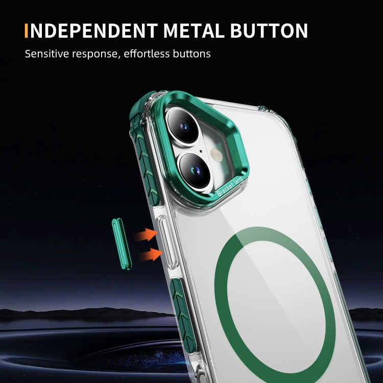For iPhone 16 Rainbow Series Transparent MagSafe Lens Holder Phone Case(Green) by buy2fix
