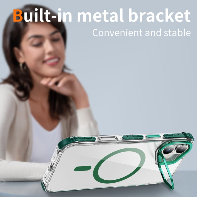 For iPhone 16 Rainbow Series Transparent MagSafe Lens Holder Phone Case(Green) by buy2fix