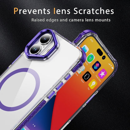 For iPhone 16 Rainbow Series Transparent MagSafe Lens Holder Phone Case(Purple) - iPhone 16 Cases by buy2fix | Online Shopping UK | buy2fix