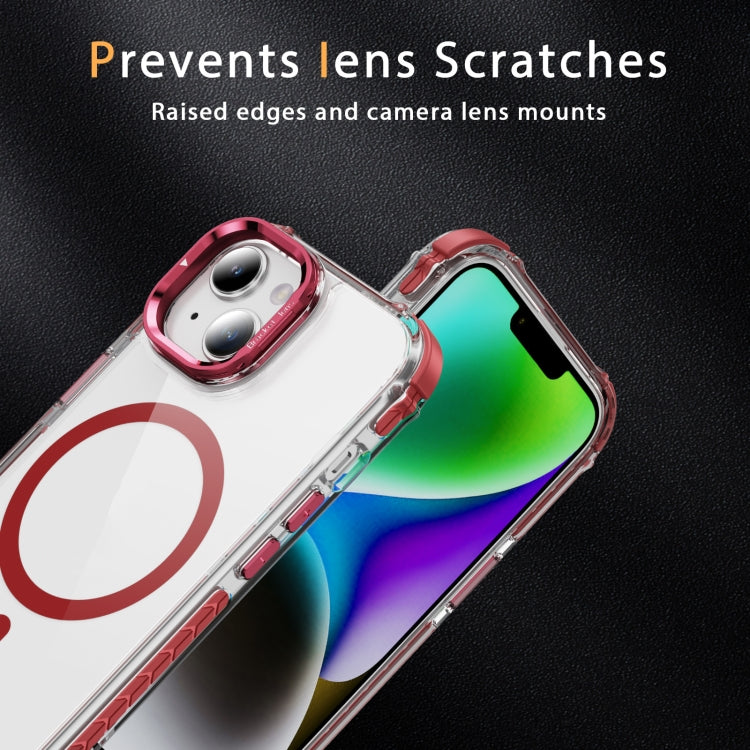 For iPhone 15 Plus Rainbow Series Transparent MagSafe Lens Holder Phone Case(Red) - iPhone 15 Plus Cases by buy2fix | Online Shopping UK | buy2fix