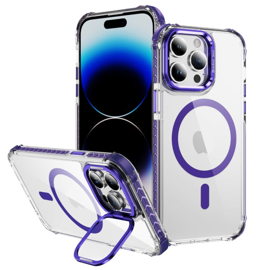 For iPhone 14 Pro Max Rainbow Series Transparent MagSafe Lens Holder Phone Case(Purple) by buy2fix