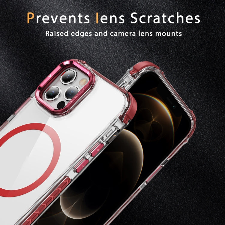 For iPhone 12 Pro Max Rainbow Series Transparent MagSafe Lens Holder Phone Case(Red) - iPhone 12 Pro Max Cases by buy2fix | Online Shopping UK | buy2fix