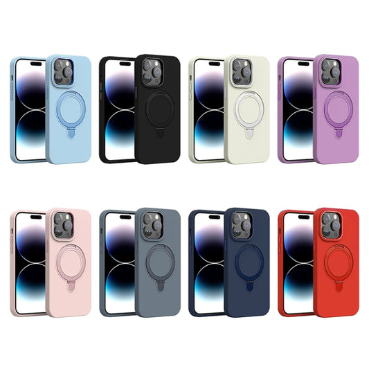 For iPhone 14 Liquid Silicone MagSafe Metal Ring Holder Phone Case(Black) by buy2fix