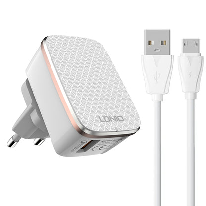 LDNIO A1204Q QC3.0 18W USB Fast Charger with 1m USB to Micro USB Cable, Plug Type:EU Plug(White Gold) - USB Charger by LDNIO | Online Shopping UK | buy2fix