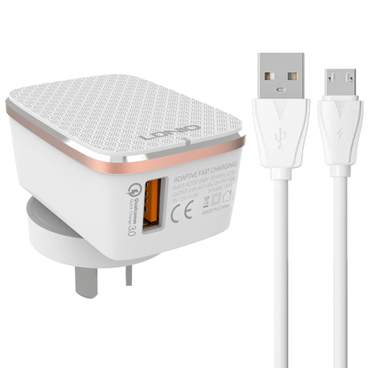 LDNIO A1204Q QC3.0 18W USB Fast Charger with 1m USB to Micro USB Cable, Plug Type:AU Plug(White Gold) - USB Charger by LDNIO | Online Shopping UK | buy2fix