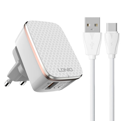 LDNIO A1204Q QC3.0 18W USB Fast Charger with 1m USB to USB-C / Type-C Cable, Plug Type:EU Plug(White Gold) - USB Charger by LDNIO | Online Shopping UK | buy2fix