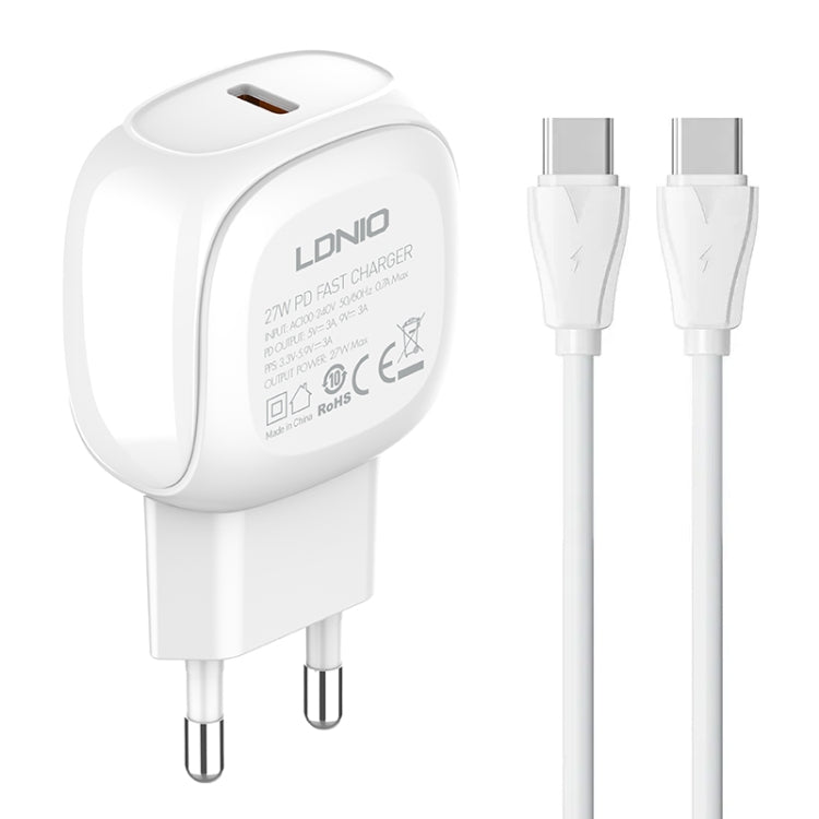 LDNIO A1206C PD27W USB-C / Type-C Fast Charger with 1m Type-C Cable, Plug Type:EU Plug(White) - USB Charger by LDNIO | Online Shopping UK | buy2fix