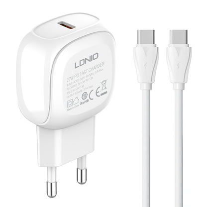 LDNIO A1206C PD27W USB-C / Type-C Fast Charger with 1m Type-C Cable, Plug Type:EU Plug(White) - USB Charger by LDNIO | Online Shopping UK | buy2fix