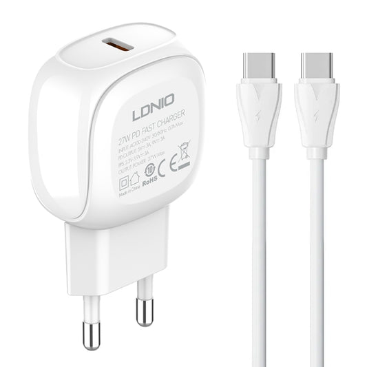 LDNIO A1206C PD27W USB-C / Type-C Fast Charger with 1m Type-C Cable, Plug Type:EU Plug(White) - USB Charger by LDNIO | Online Shopping UK | buy2fix
