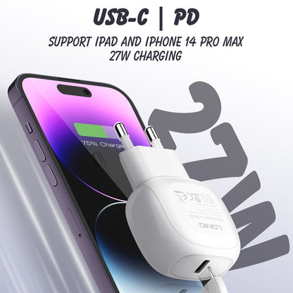 LDNIO A1206C PD27W USB-C / Type-C Fast Charger with 1m Type-C Cable, Plug Type:EU Plug(White) - USB Charger by LDNIO | Online Shopping UK | buy2fix
