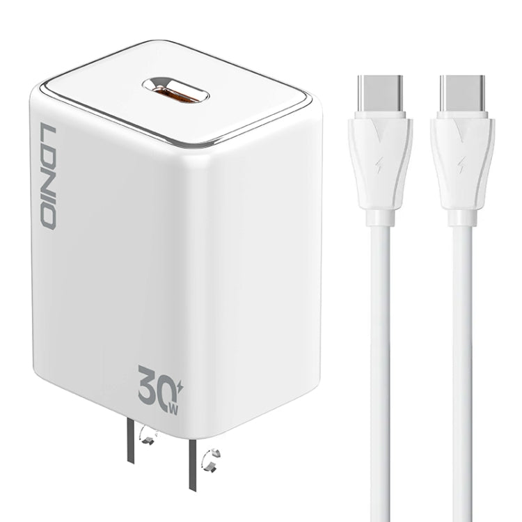 LDNIO A1508C PD30W USB-C / Type-C Fast Charger with 1m Type-C Cable(White) - USB Charger by LDNIO | Online Shopping UK | buy2fix