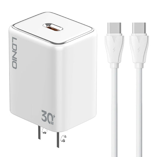 LDNIO A1508C PD30W USB-C / Type-C Fast Charger with 1m Type-C Cable(White) - USB Charger by LDNIO | Online Shopping UK | buy2fix