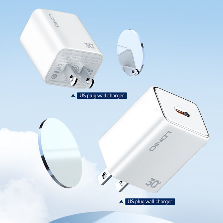 LDNIO A1508C PD30W USB-C / Type-C Fast Charger with 1m Type-C Cable(White) - USB Charger by LDNIO | Online Shopping UK | buy2fix