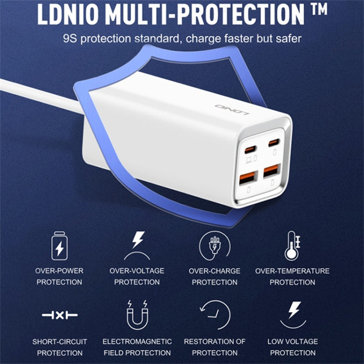 LDNIO A4610C PD65W Dual USB-C / Type-C + Dual USB Fast Charger, Cable Length: 1.5m, Plug Type:US Plug(White) - USB Charger by LDNIO | Online Shopping UK | buy2fix