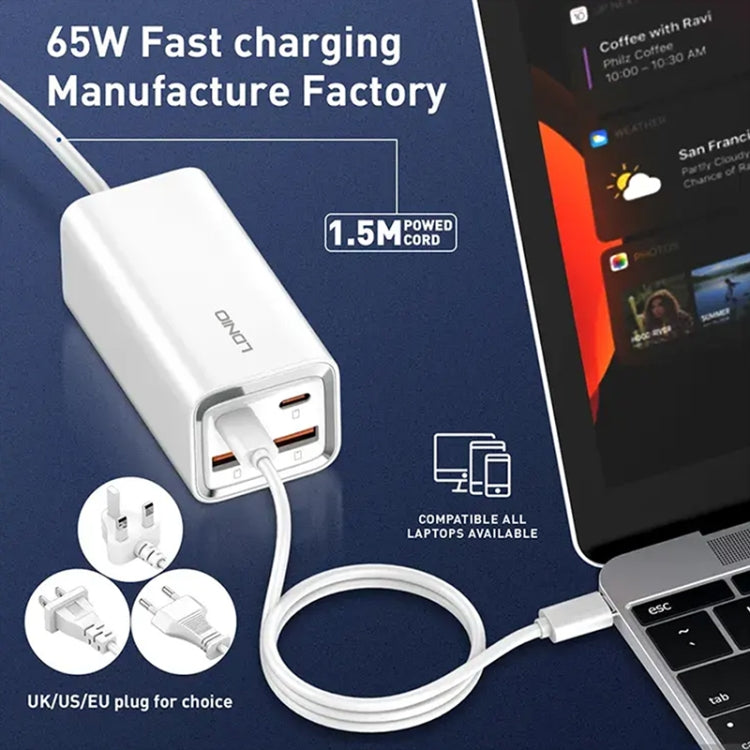 LDNIO A4610C PD65W Dual USB-C / Type-C + Dual USB Fast Charger, Cable Length: 1.5m, Plug Type:EU Plug·(White) - USB Charger by LDNIO | Online Shopping UK | buy2fix