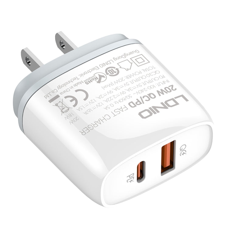 LDNIO Q229 QC3.0 / PD20W USB + Type-C Fast Charger with 1m USB to 8 Pin Cable, Plug Type:US Plug(White) - USB Charger by LDNIO | Online Shopping UK | buy2fix