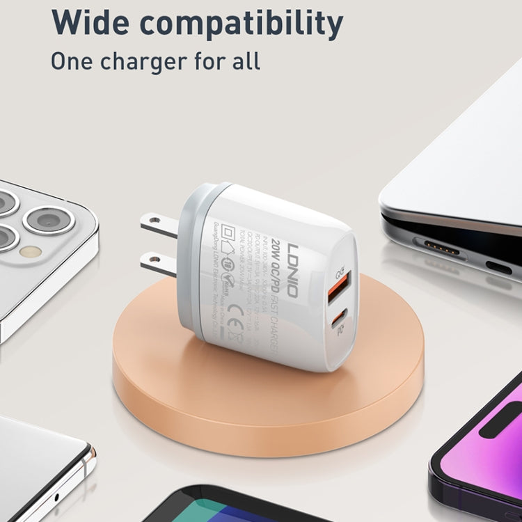 LDNIO Q229 QC3.0 / PD20W USB + Type-C Fast Charger with 1m USB to 8 Pin Cable, Plug Type:EU Plug(White) - USB Charger by LDNIO | Online Shopping UK | buy2fix