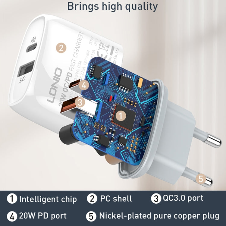 LDNIO Q229 QC3.0 / PD20W USB + Type-C Fast Charger with 1m USB to 8 Pin Cable, Plug Type:UK Plug(White) - USB Charger by LDNIO | Online Shopping UK | buy2fix