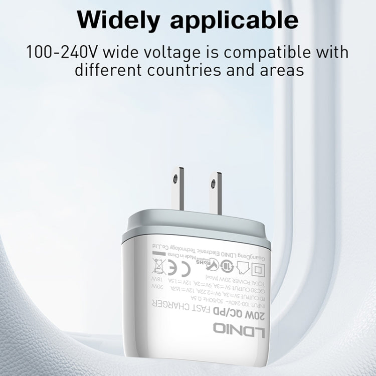 LDNIO Q229 QC3.0 / PD20W USB + Type-C Fast Charger with 1m USB to 8 Pin Cable, Plug Type:US Plug(White) - USB Charger by LDNIO | Online Shopping UK | buy2fix