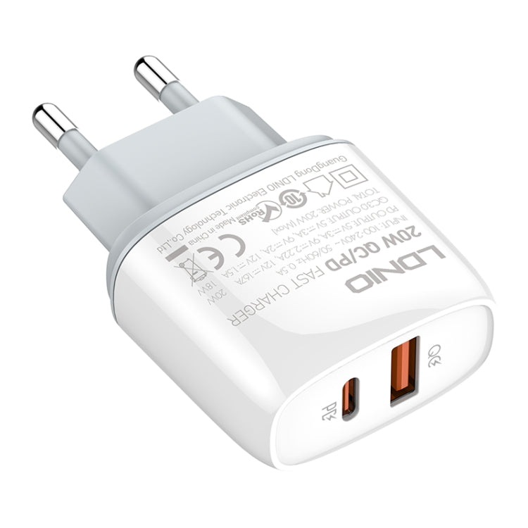 LDNIO Q229 QC3.0 / PD20W USB + Type-C Fast Charger with 1m USB to Micro USB Cable, Plug Type:EU Plug(White) - USB Charger by LDNIO | Online Shopping UK | buy2fix