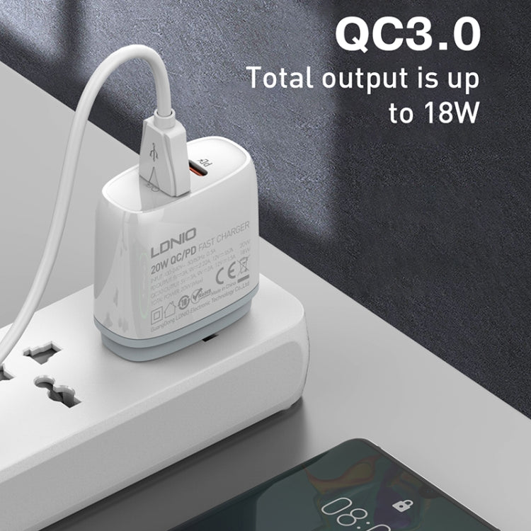 LDNIO Q229 QC3.0 / PD20W USB + Type-C Fast Charger with 1m USB to Type-C Cable, Plug Type:US Plug(White) - USB Charger by LDNIO | Online Shopping UK | buy2fix