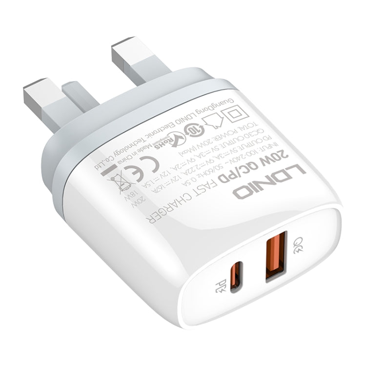 LDNIO Q229 QC3.0 / PD20W USB + Type-C Fast Charger with 1m Type-C to 8 Pin Cable, Plug Type:UK Plug(White) - USB Charger by LDNIO | Online Shopping UK | buy2fix