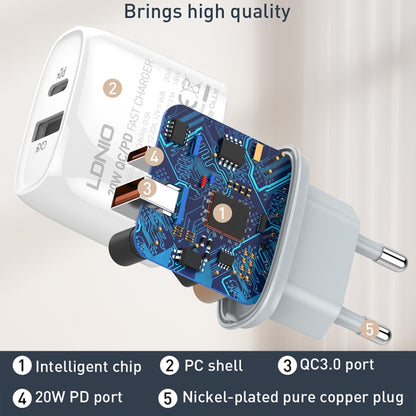 LDNIO Q229 QC3.0 / PD20W USB + Type-C Fast Charger with 1m Type-C to 8 Pin Cable, Plug Type:EU Plug(White) - USB Charger by LDNIO | Online Shopping UK | buy2fix