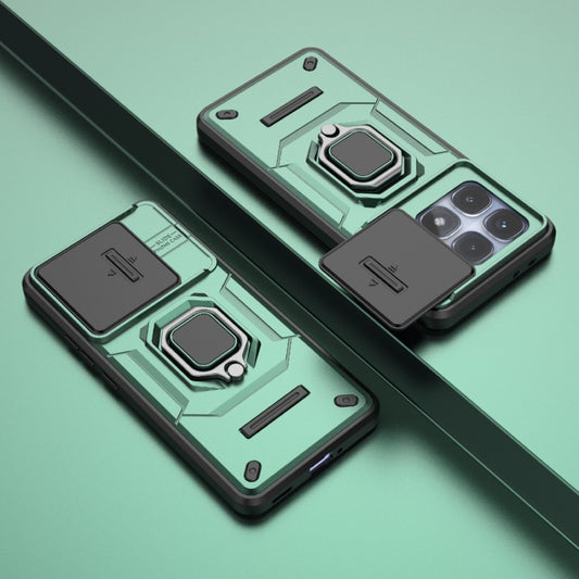 For Redmi K70 Ultra Global Sliding Camshield TPU + PC Shockproof Phone Case with Holder(Green) by buy2fix