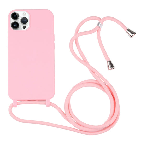 Candy Colors TPU Protective Phone Case with Lanyard For iPhone 16 Pro Max(Pink)