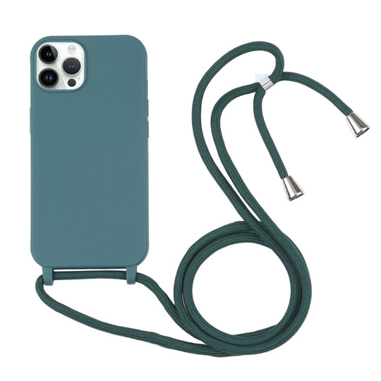 Candy Colors TPU Protective Phone Case with Lanyard For iPhone 16 Pro(Dark Green)