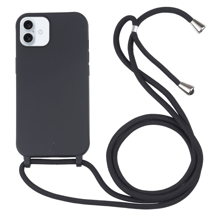 Candy Colors TPU Protective Phone Case with Lanyard For iPhone 16 Plus(Black) by buy2fix