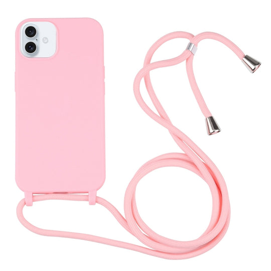 Candy Colors TPU Protective Phone Case with Lanyard For iPhone 16(Pink)