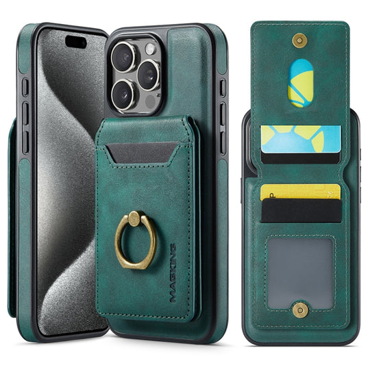 For iPhone 15 Pro Max MAGKING K1 MagSafe Detachable Wallet RFID Back Cover Phone Case(Green)