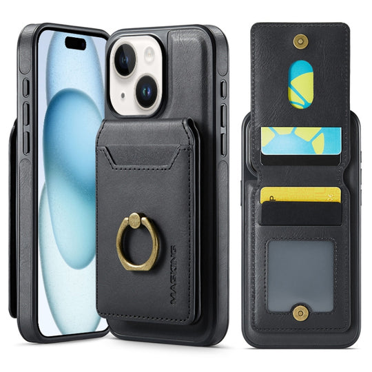 For iPhone 15 Plus MAGKING K1 MagSafe Detachable Wallet RFID Back Cover Phone Case(Black)
