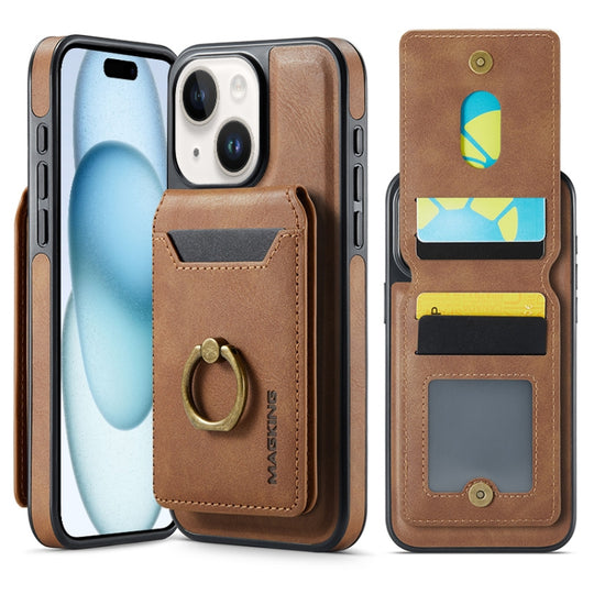 For iPhone 15 Plus MAGKING K1 MagSafe Detachable Wallet RFID Back Cover Phone Case(Brown)