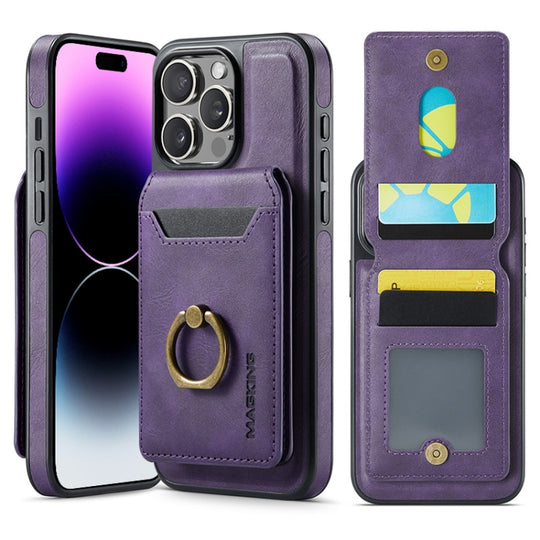 For iPhone 14 Pro Max MAGKING K1 MagSafe Detachable Wallet RFID Back Cover Phone Case(Purple)