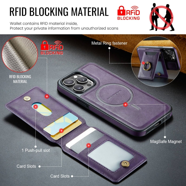 For iPhone 14 Pro Max MAGKING K1 MagSafe Detachable Wallet RFID Back Cover Phone Case(Purple) by MAGKING