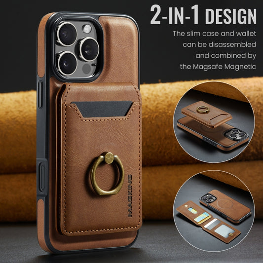 For iPhone 16 Pro Max MAGKING K1 MagSafe Detachable Wallet RFID Back Cover Phone Case(Brown) by MAGKING