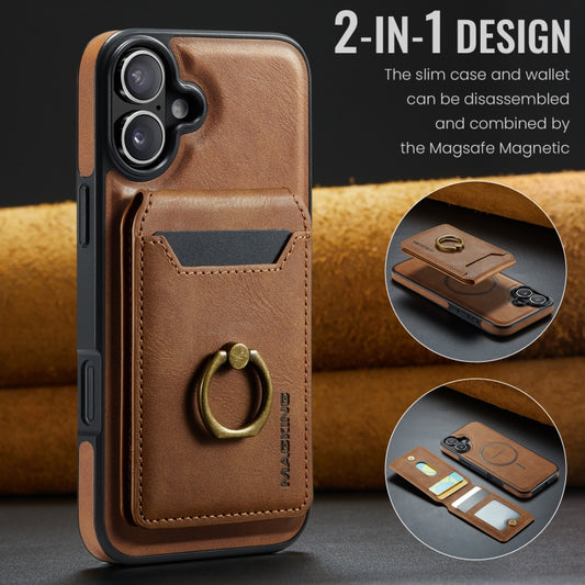 For iPhone 16 Plus MAGKING K1 MagSafe Detachable Wallet RFID Back Cover Phone Case(Brown) by MAGKING