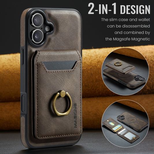 For iPhone 16 MAGKING K1 MagSafe Detachable Wallet RFID Back Cover Phone Case(Coffee) by MAGKING