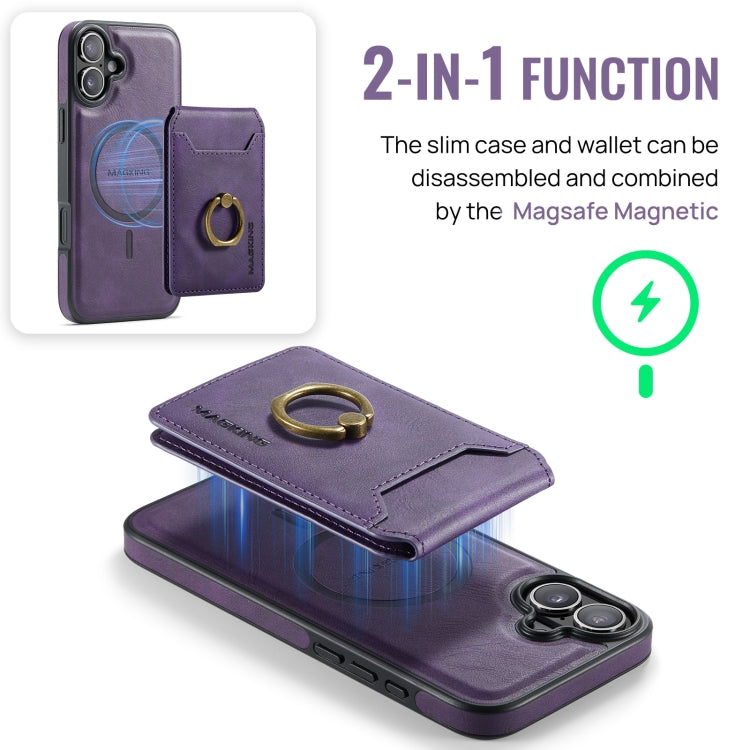 For iPhone 16 DG.MING K1 MagSafe Detachable Wallet RFID Back Cover Phone Case(Purple) - iPhone 16 Cases by DG.MING | Online Shopping UK | buy2fix